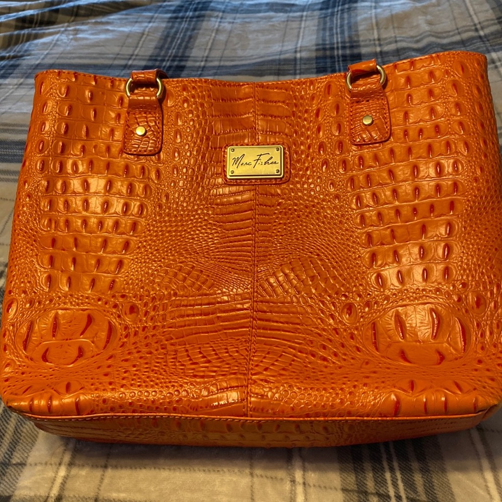 Mark fisher orange alligator tote hand bag